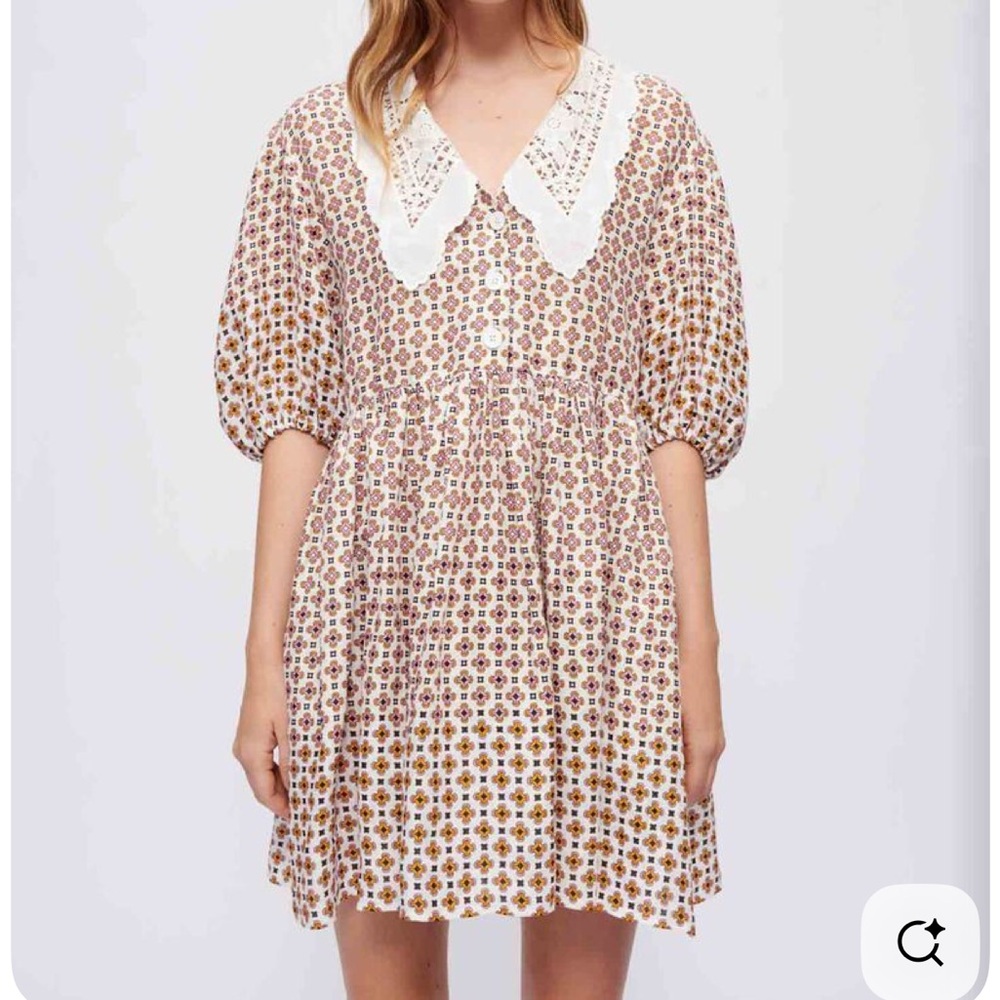 Maje Geometric Print Dress with Lace Collar